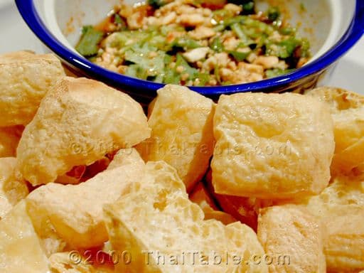 Fried Tofu with Peanut Dipping Sauce